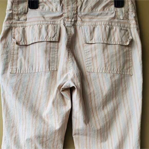 Womens Khaki low rise Izod Pinstriped Cargo Jean Pedal Pushers Capri Pants - Picture 3 of 9